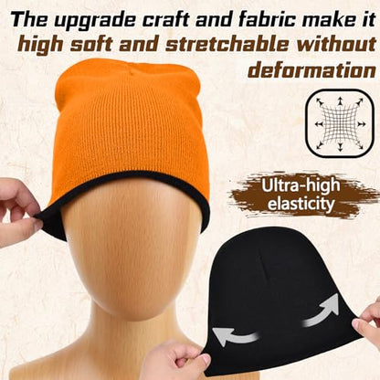 ZOORON Reversible Skull Caps for Men Women Reversible Beanie with -Double Side Warm Winter Fisherman Beanie - color: A-2pack-black/Orange+black/Beige