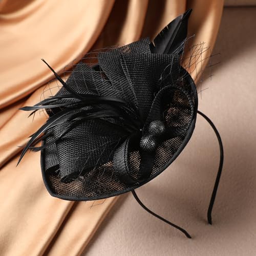 Zinniday Fascinator Tea Party Hat - 2026 Derby Pillbox Kentucky Hat for Women (7.87x5.9inch) - color: Black