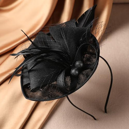 Zinniday Fascinator Tea Party Hat - 2026 Derby Pillbox Kentucky Hat for Women (7.87x5.9inch) - color: Black