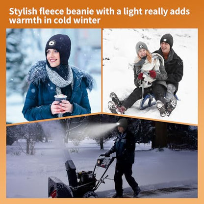 CENSGO Fleece Lined Beanie with a Light Built in, Warm Lighted Stocking Hat with Ear Flaps - color: Navy Blue