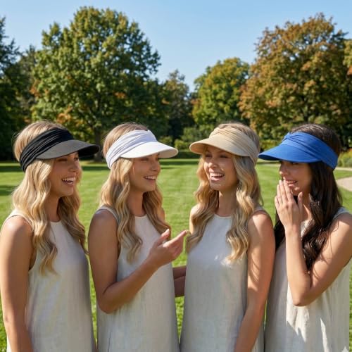 2 Pack Sun Visor Hat Wide Brim Womens Beach Hats Foldable Golf Women Visors - color: Black, Blue