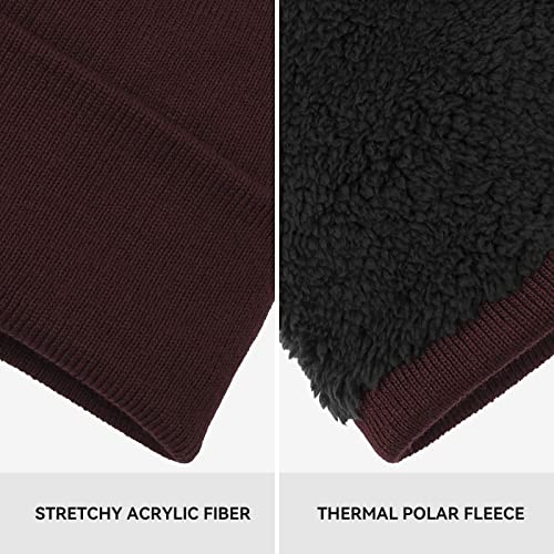 OZERO Mens Winter Hat, Fleece Lined Cuffed Beanie for Men and Women - color: Wine Red