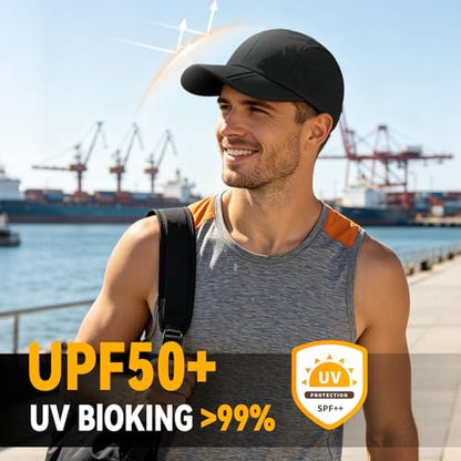 Foldable Baseball Cap for Men and Women,Long Brim Breathable Baseball Hats Quick Dry Sun Protection Collapsible Portable Hat - color: Black
