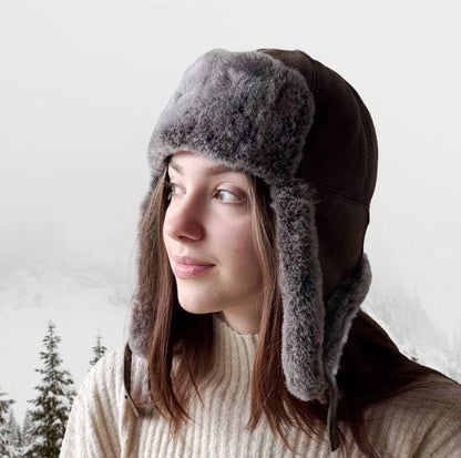 Handmade Sheepskin Leather Trapper Hat – Aviator Cap with Fur Lined Ear Flaps, Shearling Russian Ushanka Winter Hat - color: Coffe, size: Medium