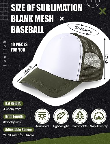 Tarpop 10 Pcs Sublimation Blank Trucker Hats Bulk - color: Army Green White