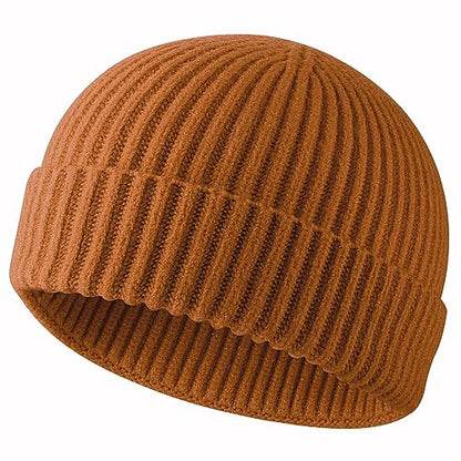 ROYBENS Swag Wool Knit Cuff Short Fisherman Beanie for Men Women Winter Hat - color: 1pcs-camel