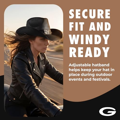 grinderPUNCH Straw Cowboy Hat for Men Women Western Cowgirl Outback Sun Hat - color: Black