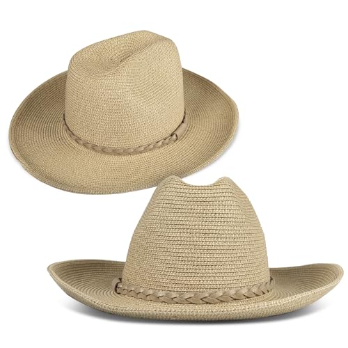 Lucky Brand Women's Straw Cowboy Hat | Rope Design | Western | Style | Fashion | Sun Protection | Breathable - color: Woven Western - Stone