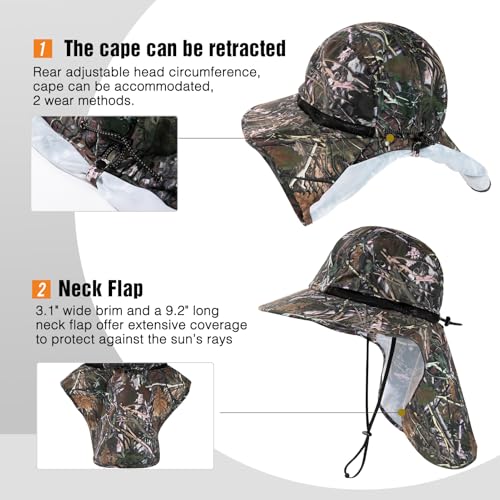 TOP-EX Oversized UPF50+ Sun Hat for Big Heads with Neck Flap & Wide Brim - color: Camo, size: Large-X-Large