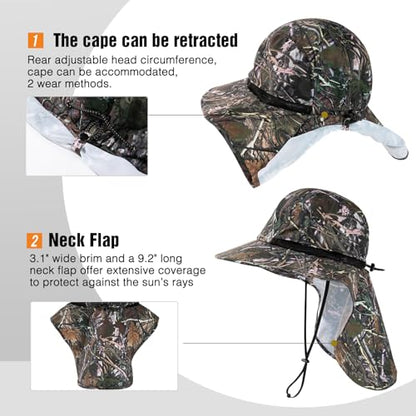 TOP-EX Oversized UPF50+ Sun Hat for Big Heads with Neck Flap & Wide Brim - color: Camo, size: Large-X-Large
