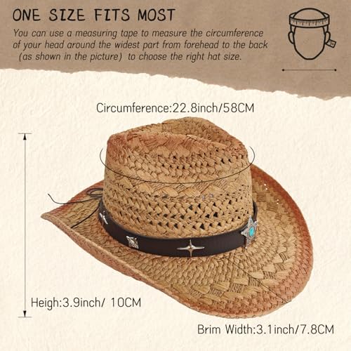 Straw Cowboy Hat for Women, Cowgirl Hat Wide Brim Western Cowboy Hat - color: Style7