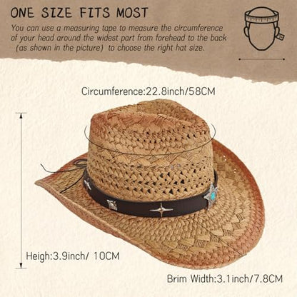 Straw Cowboy Hat for Women, Cowgirl Hat Wide Brim Western Cowboy Hat - color: Style7
