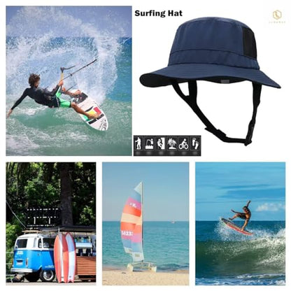 Mens Womens Surf Bucket Hat Waterproof UPF50+ Foldable Beach Sun Hats - color: Navy Blue