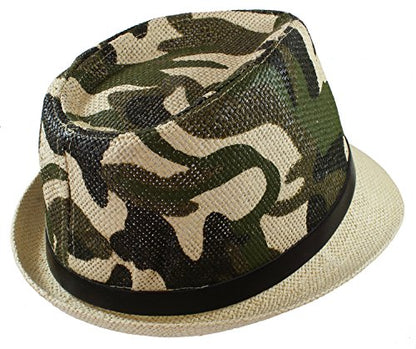 Gelante Summer Fedora Panama Straw Hats with Black Band - color: Beige Camo, size: Large-X-Large