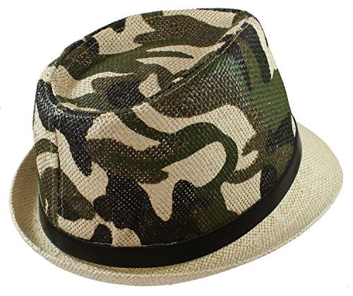 Gelante Summer Fedora Panama Straw Hats with Black Band - color: Beige Camo, size: Large-X-Large