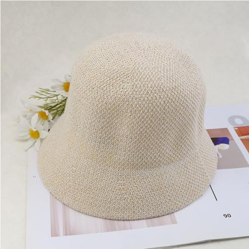Eigso Womens Mesh Woven Bucket Hats Summer Outdoor Beach Straw Bucket Hat for Woman Packable Beach Hat - color: B1 : White