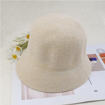 Eigso Womens Mesh Woven Bucket Hats Summer Outdoor Beach Straw Bucket Hat for Woman Packable Beach Hat - color: B1 : White