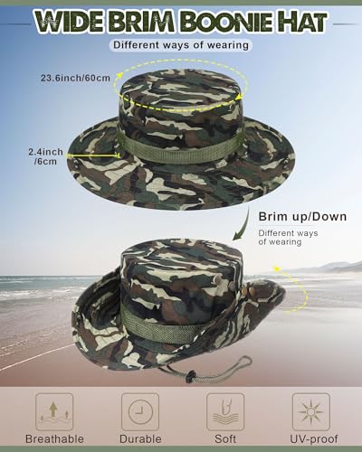 Coume Safari Boonie Hats Bulk Wide Brim Fishing Hats for Men Women Camo Boonie Cap for Safari Military Hiking - color: Green Camouflage, size: One Size