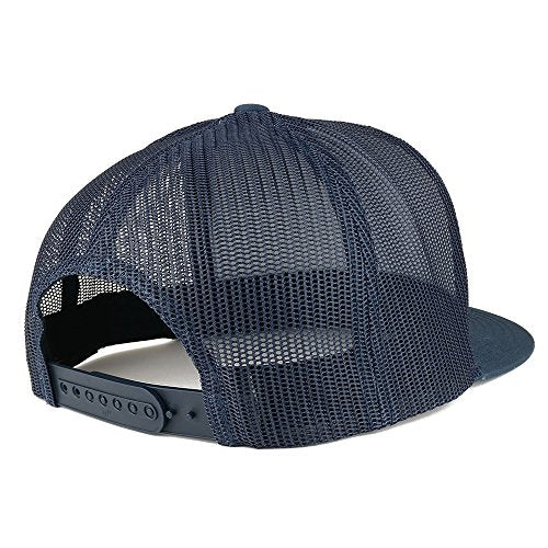 Trendy Apparel Shop Number 47 Gold Thread Embroidered Flat Bill 5 Panel Trucker Cap - color: Navy