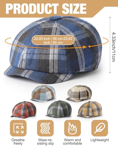 Suhine 6 Pcs Newsboy Cap for Men Octagonal Hat 8 Panel - style: Plaid