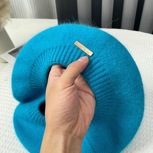 Yanmucy Beret Hat Women Girl, Fluffy Knitted French Beret Warm Classic Beanie Hats Cap for Ladies Men Winter Autumn - color: Blue