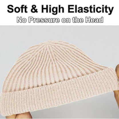 vidsel Thin Wool Fisherman Beanie for Men Short Knit Cuff Trawler Watch Hat - color: 1pcs-beige