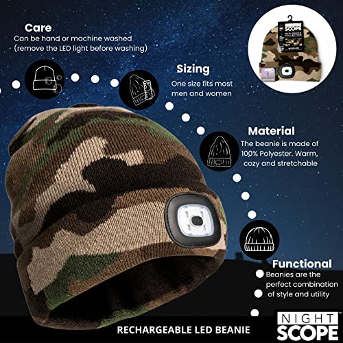 Classic Rechargeable LED Warm Knit Beanie Head Light Hat Headlamp for Outdoor Activities - color: Woodland