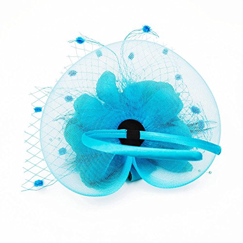 ACTLATI Fascinators Hat for Women Tea Party Headpiece Wedding Cocktail Flower Mesh Feathers Hair Clip 20s Flapper Fascinators - color: A3-lake Blue