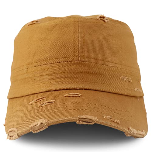Armycrew Military Cadet Style Flat Top Distressed Vintage Cap - color: Timber