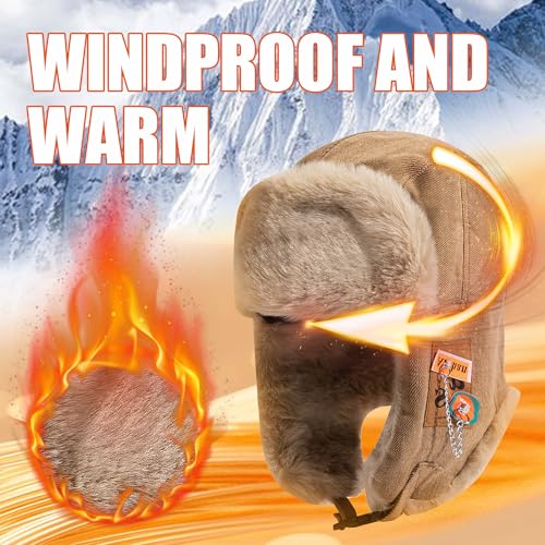 Croogo Trapper Hat Winter Hats for Men Trooper Russian Warm Hat with Ear Flaps Women Ushanka Fur Hat Windproof Ski Hat - color: Pl10-khaki