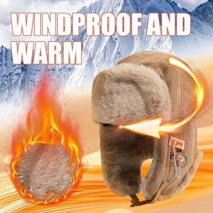 Croogo Trapper Hat Winter Hats for Men Trooper Russian Warm Hat with Ear Flaps Women Ushanka Fur Hat Windproof Ski Hat - color: Pl10-khaki