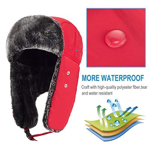 mysuntown Winter Hats for Women Men Trapper Ushanka Hat with Ear Flaps - color: Red