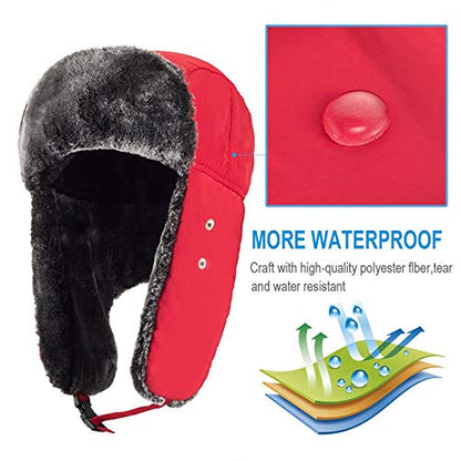 mysuntown Winter Hats for Women Men Trapper Ushanka Hat with Ear Flaps - color: Red