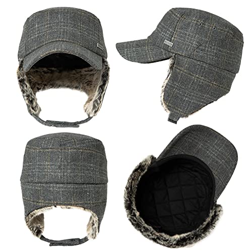 TOP-EX Oversized XL/XXL Unisex Winter Trapper Military Hat Faux Fur Earflaps Quilted Lined Baseball Cap - color: Darkgrey(twill), size: Large