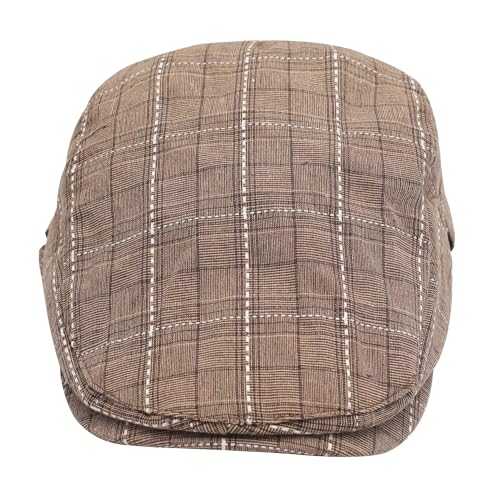 ZLYC Men Cotton Flat Cap Summer Scally Newsboy Beret Driver Hat - color: Plaid Coffee