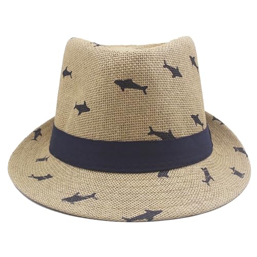 Boys UPF 50+ Fedora Hat Summer Sun Straw Beach Cap Outdoor Short Brim Jazz Cap Panama Trilby Party Hat Fancy Dress Costume - color: Khaki