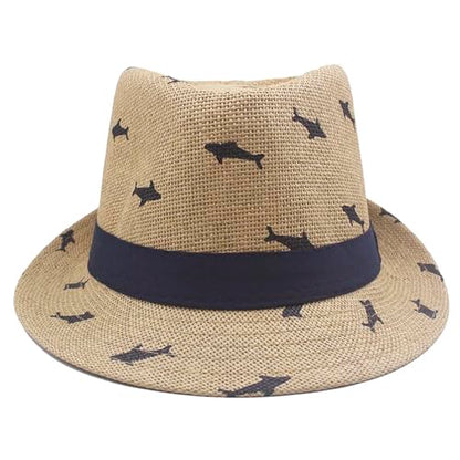 Boys UPF 50+ Fedora Hat Summer Sun Straw Beach Cap Outdoor Short Brim Jazz Cap Panama Trilby Party Hat Fancy Dress Costume - color: Khaki