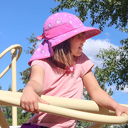 icolor Kids Sun Hat UPF50+ Sun Protection Bucket Hat Toddler Summer Beach Play Hats with Neck Flap for Girl Boy Ages 3~10 - color: Darkpink-rabbit