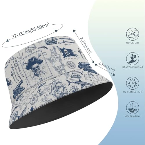Amasnay Neon Bucket Hat Cotton Double-Side-Wear Reversible Sun Hat for Women Men, Summer Vacation Travel Beach Fisherman Hat - color: Blue Pirate