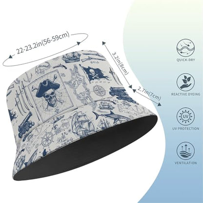 Amasnay Neon Bucket Hat Cotton Double-Side-Wear Reversible Sun Hat for Women Men, Summer Vacation Travel Beach Fisherman Hat - color: Blue Pirate