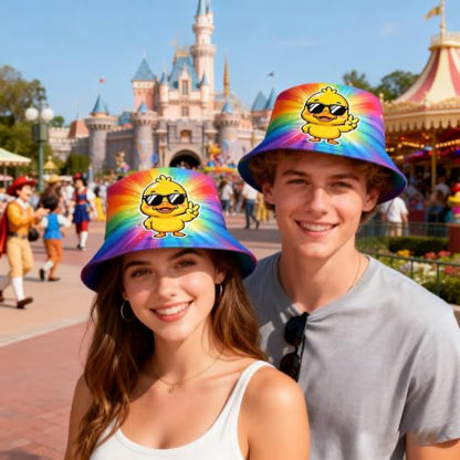 Bucket Hat Funny Duck Fisherman Hat Travel Beach Sun Hat Outdoor Cap for Men Women Adults - color: Cute Duck Tie Dye