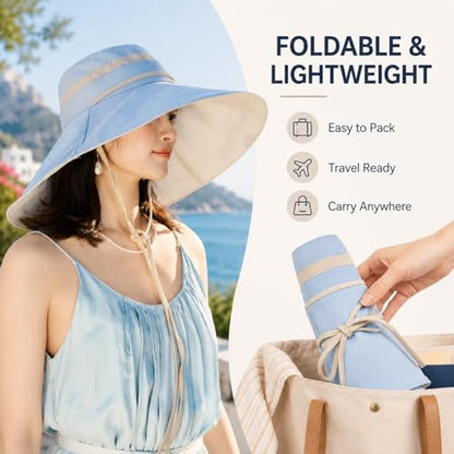 Women Wide Brim Sun Protection Hat Summer Fishing Hats - color: Lightblue