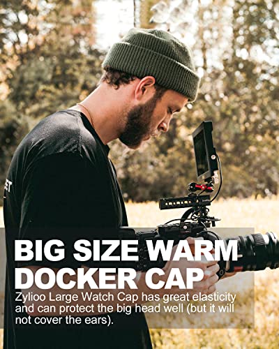 Zylioo XXL Brimless Beanie Hats,Large Knitted Trawler Skull Cap,Winter Stretchy Docker Cap,Warm Rolled Cuff Harbour Hat - color: Gray, size: Medium-Large