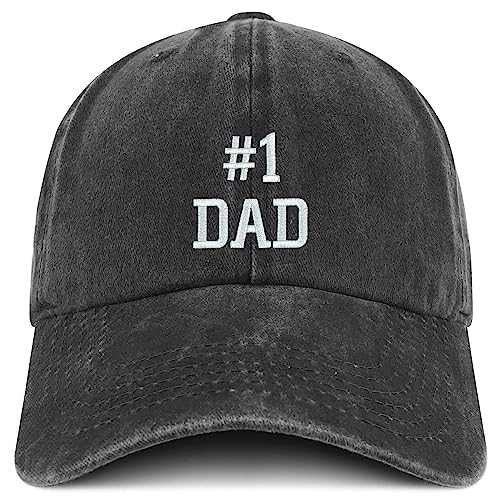 Trendy Apparel Shop Number 1 Dad Embroidered Pigment Dyed Low Profile Cotton Cap - color: Black