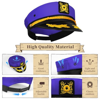 dodowin Captain Sailor Hat Set for Women Men, Yacht Rock Party Costume 4pcs - style: Purple Captain Hat Set