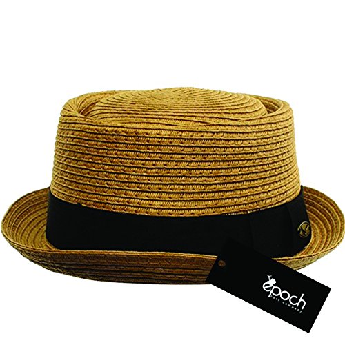 Men's Cool Summer Straw Pork Pie Derby Fedora Upturn Brim Hat - color: Lt Brown, size: Large-X-Large