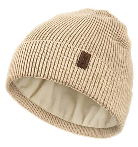Wmcaps Winter Beanie for Men Women, Soft Warm Fleece Lined Knit Hat - color: Beige