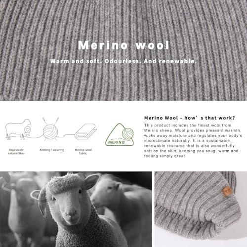 TOP-EX PolarWool™ 100% Merino Wool Short Fisherman Beanie Men Women - color: Light Grey, size: Medium-Large