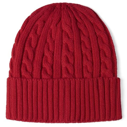Revony Cable Knit Cuff Beanie for Women – Soft, Cute & Perfect for Everyday Winter Wear - color: Red