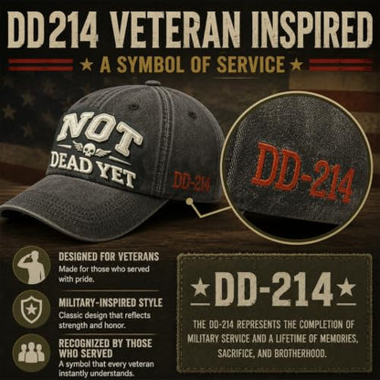 DD-214 Not Dead Yet Veteran Caps, Patriotic Baseball Cap, Patriotic Veteran Day Gifts for Retired Soldiers - color: Army Green